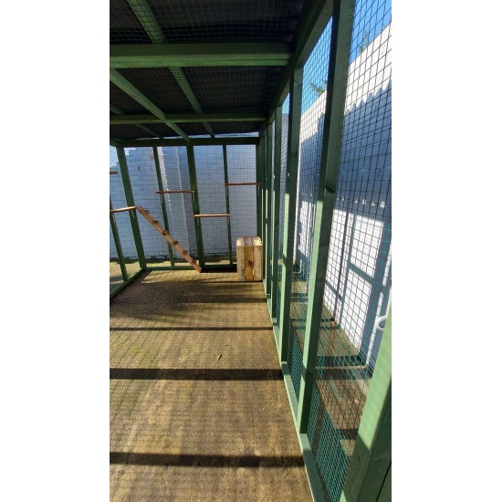 Waterproof Four-Sided Catio cat enclosure painted green.  182CM (6FT) X 274CM (9FT)